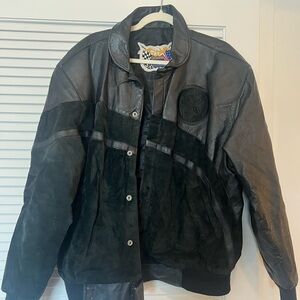 Men's Black Leather and Suede Varsity Jacket